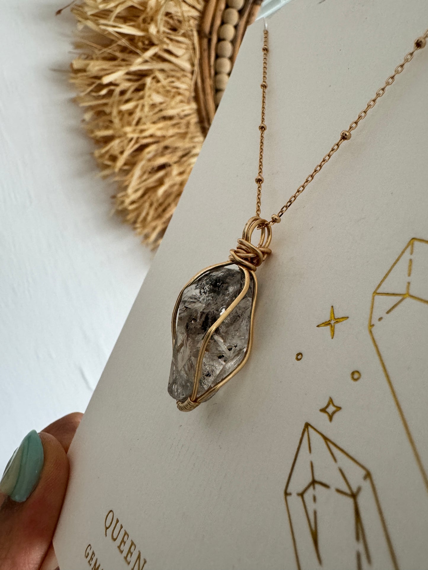 銅線包閃靈鑽頸鏈#1 Wire Wrapped Herkimer Diamond Necklace#1