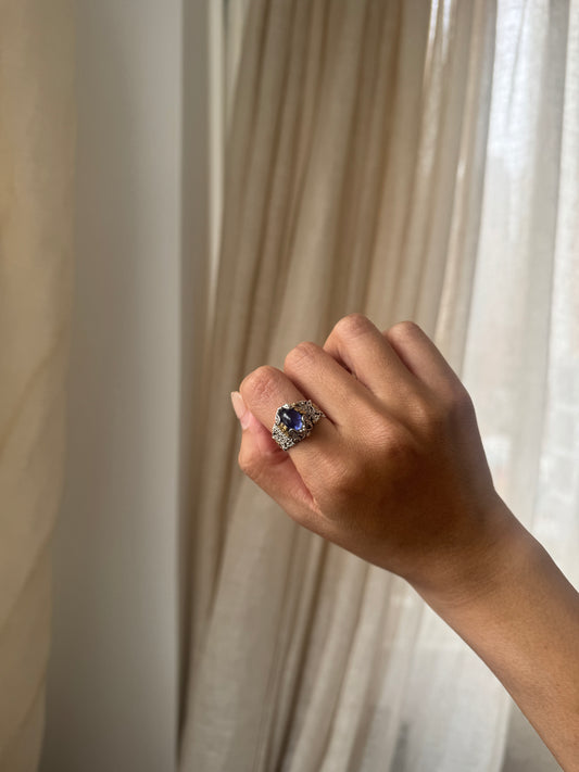 坦桑石金銀花介指