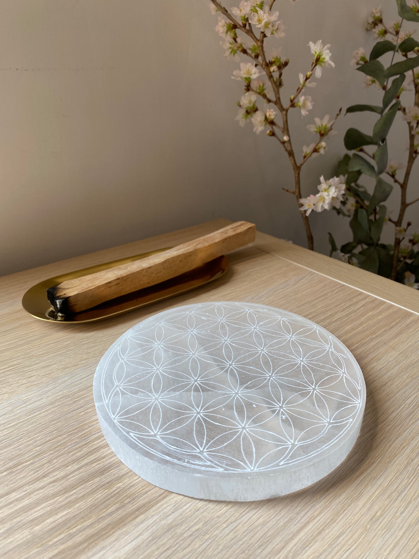 生命之花透石膏碟 Flower Of Life Selenite Plate