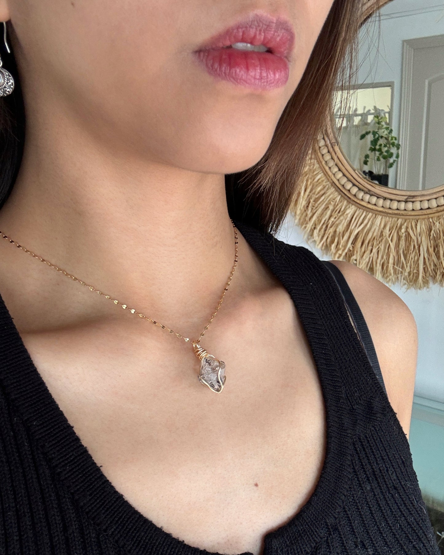 銅線包閃靈鑽頸鏈#2 Wire Wrapped Herkimer Diamond Necklace#2