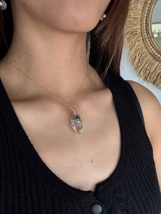 銅線包閃靈鑽頸鏈#1 Wire Wrapped Herkimer Diamond Necklace#1