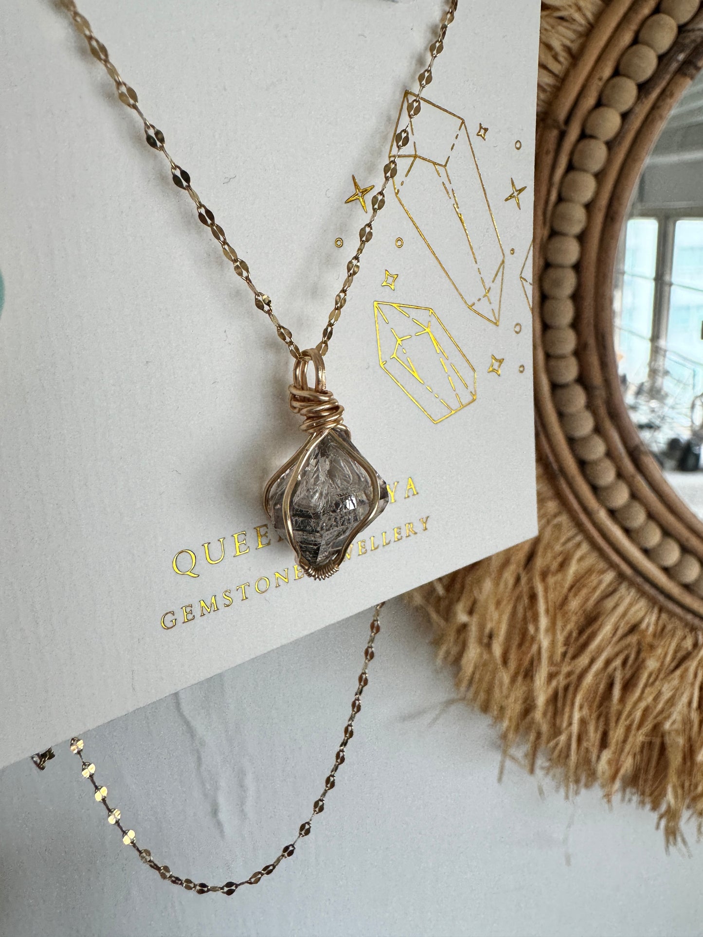 銅線包閃靈鑽頸鏈#2 Wire Wrapped Herkimer Diamond Necklace#2