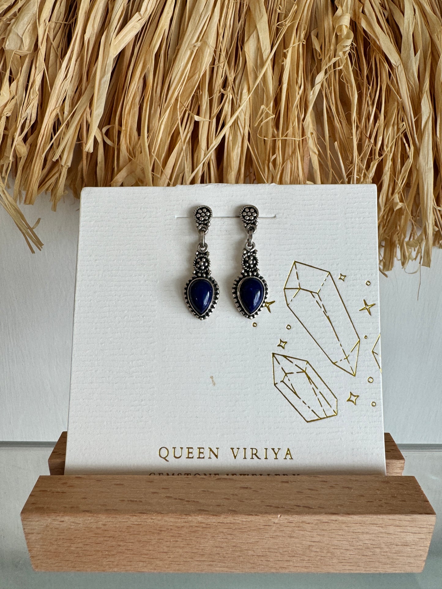 青金石水滴長耳環 Lapis Lazuli Raindrop Earrings