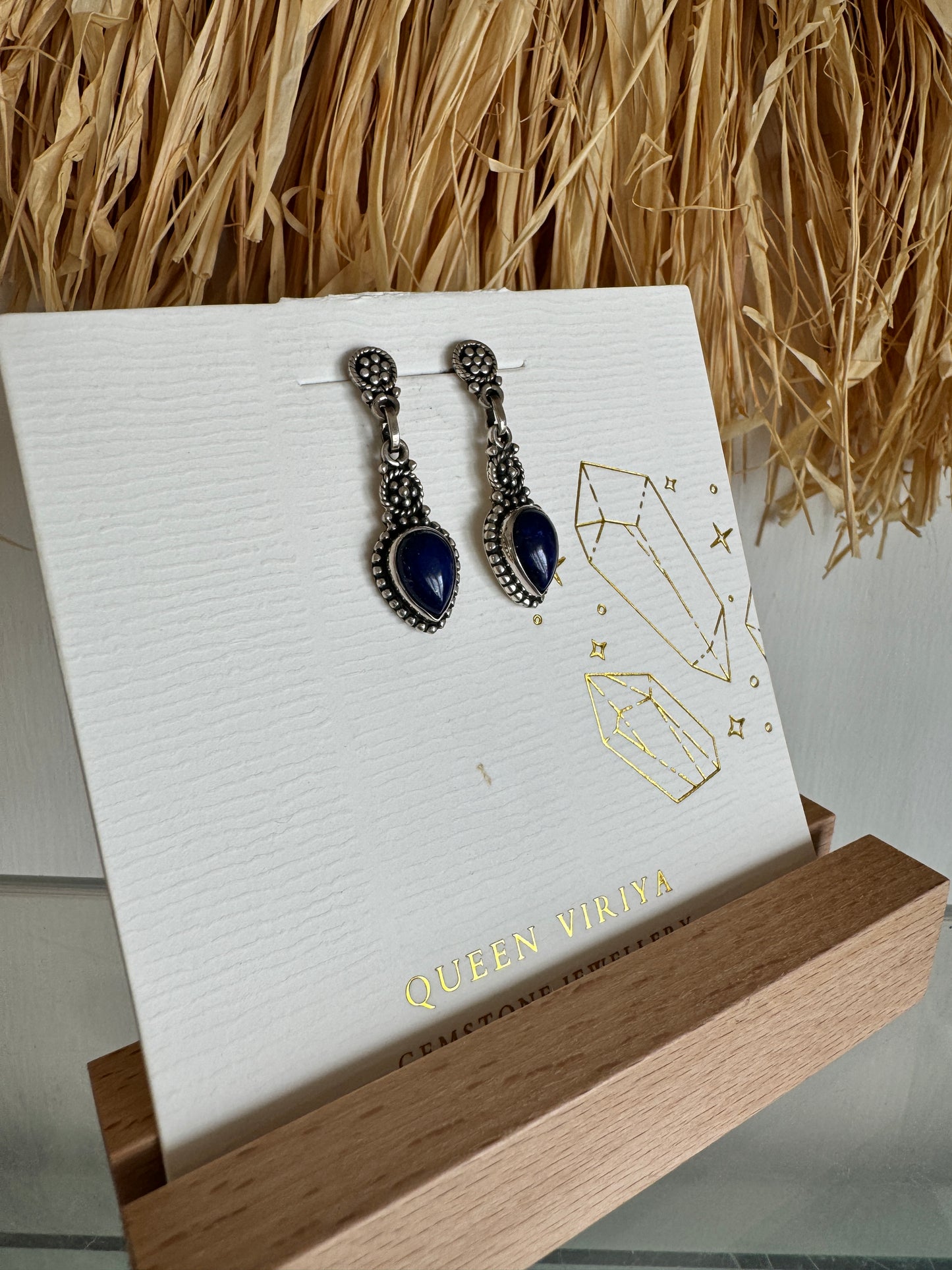 青金石水滴長耳環 Lapis Lazuli Raindrop Earrings