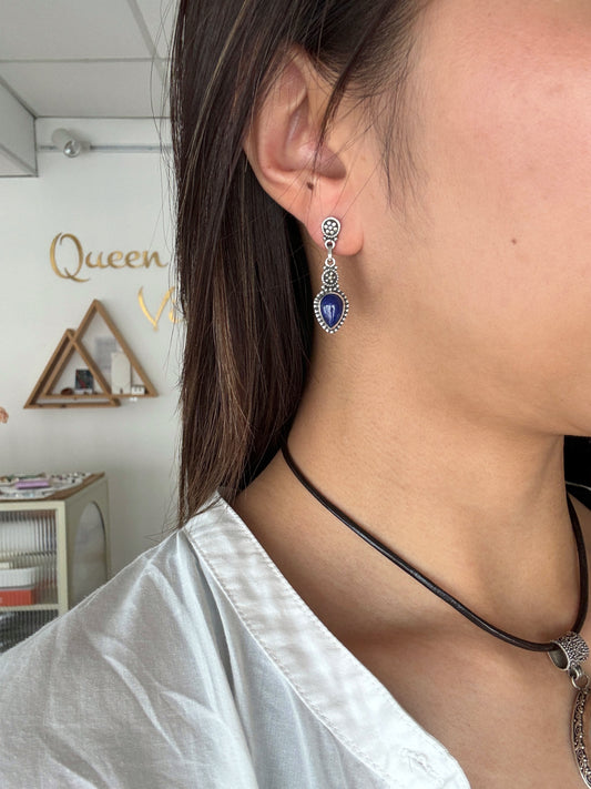 青金石水滴長耳環 Lapis Lazuli Raindrop Earrings